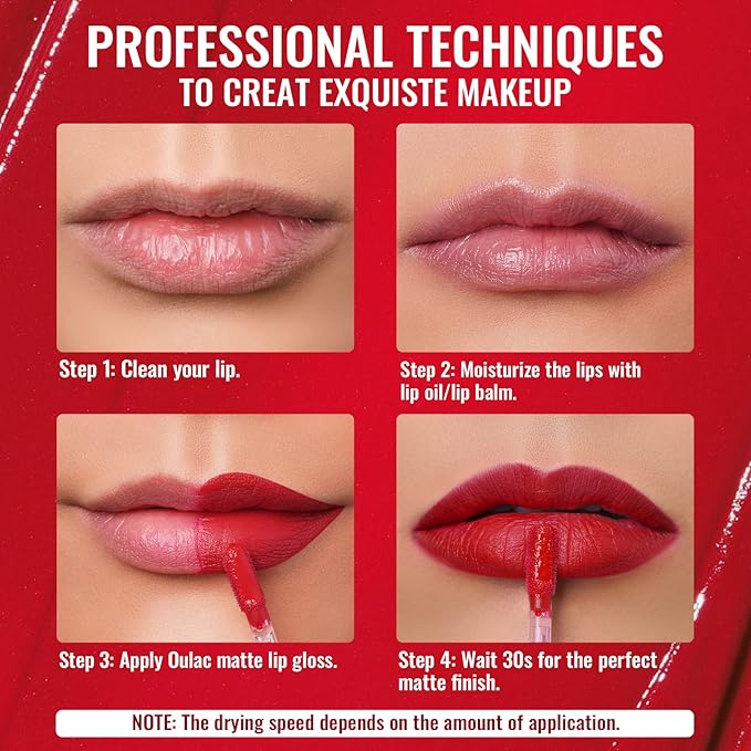 Oulac Red Matte Lipstick for Women, Classic Red Lip Stain Long Lasting Waterproof, No Transfer, Creamy High Pigmented Formula with Rose Oil, Vegan & Cruelty-Free, M02-Velvo Beauty