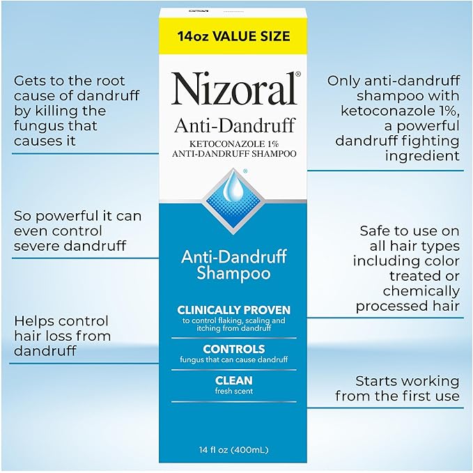 Nizoral Anti-Dandruff Shampoo with 1% Ketoconazole, Fresh Scent, 14 Fl Oz-Velvo Beauty