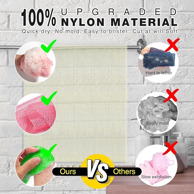 UJFQBH 4 Pieces African Net Sponge African Net Long Net Bath Sponge Exfoliating Shower Body Scrubber Back Scrubber Skin Smoother,Great for Daily Use (Purple, Orange, Green, Pink)-Velvo Beauty