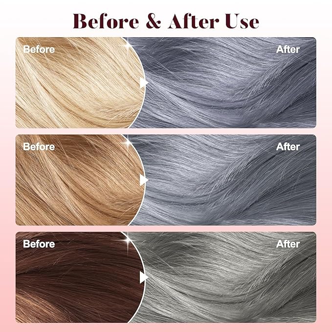 Silver Gray Hair Dye Shampoo, Instant Hair Color Shampoo, Colors Hair in Minutes, Long Lasting Silver Hair Dye, Champu Para Canas, Easy to Use 16.90 Fl Oz-Velvo Beauty