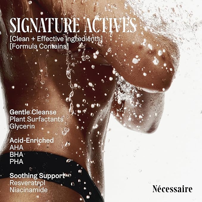 Nécessaire The Body Wash Hinoki - Natural Body Wash for Women & Men, Softening Shower Gel with Gentle Exfoliating Acids AHA/BHA/PHA. Gel Cleanse, 8.4 fl oz.-Velvo Beauty
