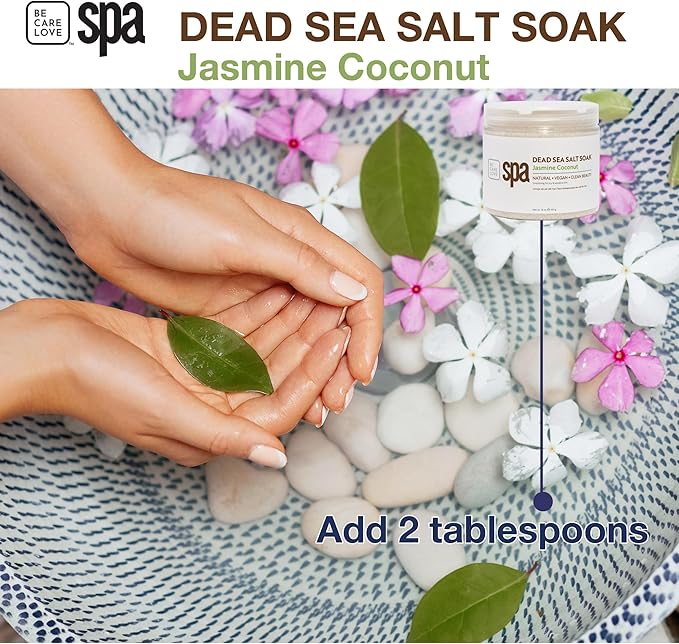 BCL SPA Dead Sea Salt Soak - Bath Salt with Organic Jasmine + Coconut, Shae Butter, Arnica, Aloe Vera Juice, Chamomile, Argan Oil & Jojoba Oil Skin Exfoliator - Home/Professional Use 16 fl oz-Velvo Beauty