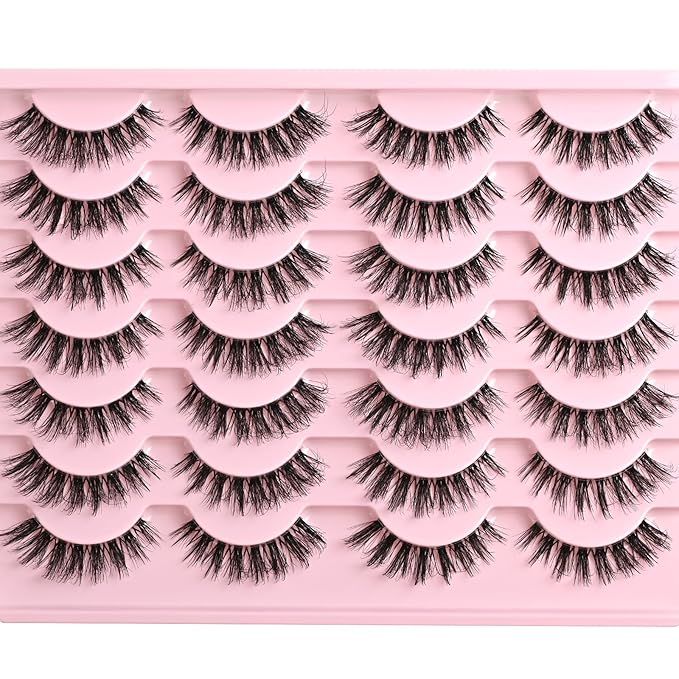 FARRED Cat Eye Lashes False Eyelashes Short Wispy Lash Strips Volume Eyelash 14 Pairs Cateye Medium Length False Clear Band Lashes Natural Looking Hybrid Clusters Full Strip Lashes (F29 | 7-14mm)-Velvo Beauty