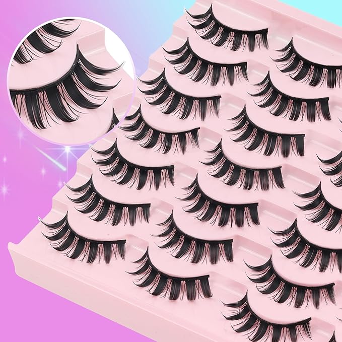 Losha Lashes Spiky Manga Lashes 14 Pairs Anime False Eyelashes 8D Wispy Asian Eye Lashes Pack Natural Soft Fake Eyelashes (Cutes Only)-Velvo Beauty