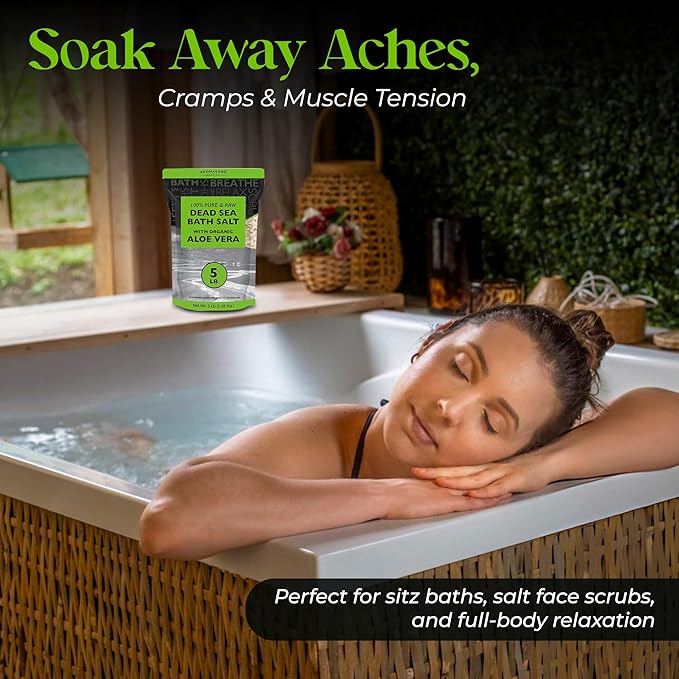 Aromasong 5 lbs Raw Dead Sea Salt with Organic Aloe Vera, not Cleaned, Still Contains All Dead sea Minerals Including Dead sea Mud, Fine Medium Grain Large resealable Bulk Pack (Packaging May Vary)-Velvo Beauty