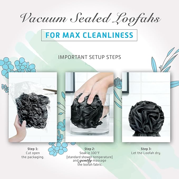 Spongentle Charcoal Bamboo Premium Deep Cleansing Loofah Sponge for Radiant Skin, Pack of 4, Bath and Shower, Exfoliating Body Scrubber, Beautiful Colors for Women and Men-Velvo Beauty