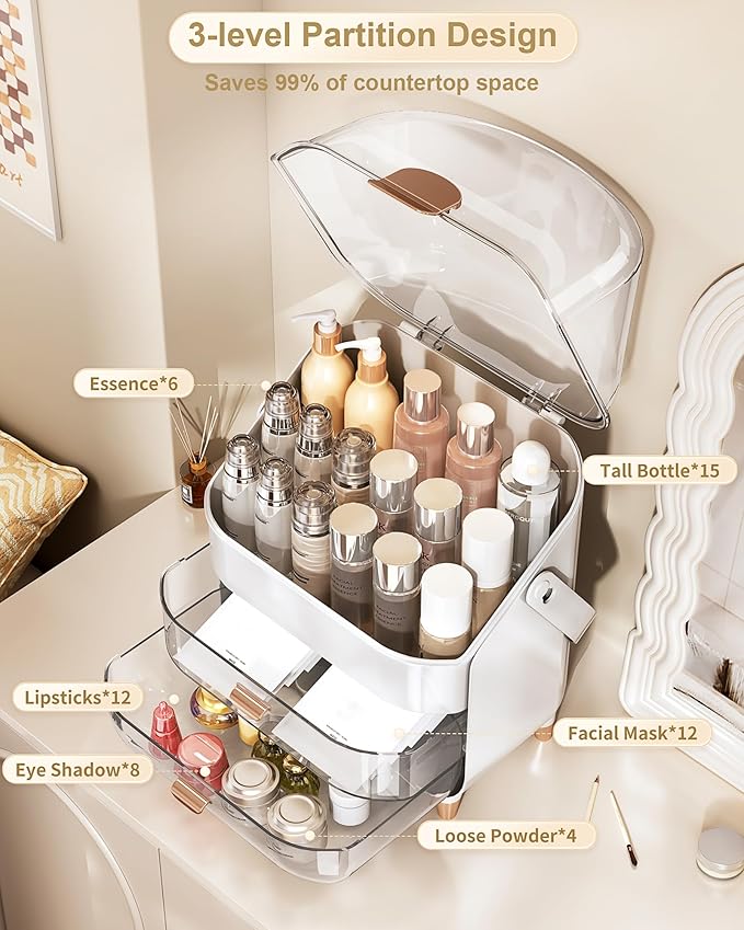 Makeup Organizer, Skincare Holder Bathroom Counter Organizer, Storage Box Cosmetic Display Cases, Teen Girl Gifts Trendy Stuff Make up Organizers for Vanity, Dresser, Countertop (Silver)-Velvo Beauty