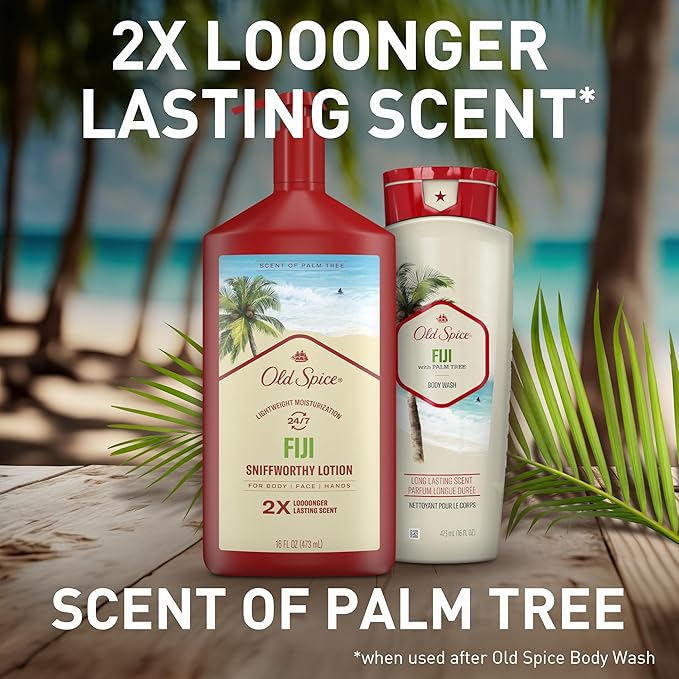 Old Spice Hand, Face & Body Lotion for Men, 24/7 Lightweight Moisturization with Amazing Scent, Instant Absorption, For All Skin Types, Fiji with Palm Tree Scent, 16 oz-Velvo Beauty