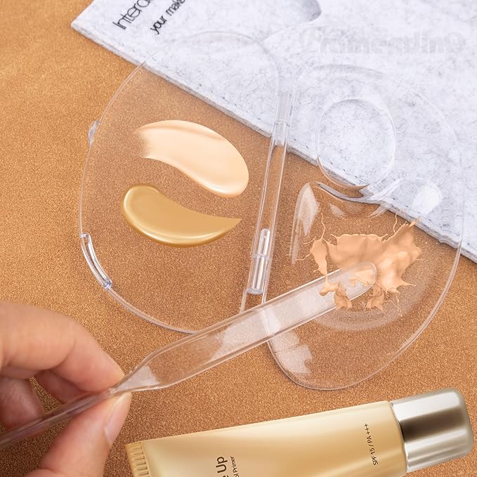 Framendino, 2 Set 3 in 1 Handheld Makeup Mixing Palette, Acrylic Transparent Mixing Foundation Tray with Foundation Spatula for Makeup Artist and Beginner-Velvo Beauty