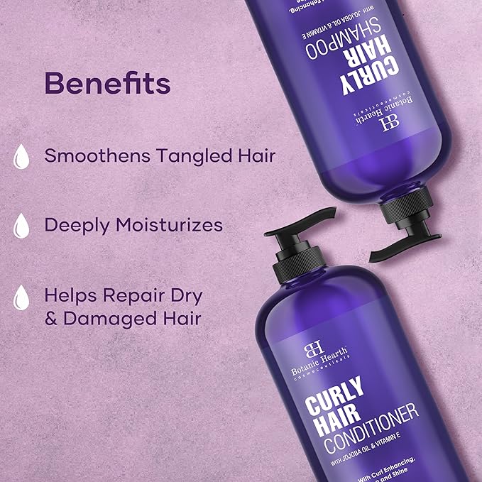 Botanic Hearth Curly Hair Shampoo and Conditioner Set For Curly Hair | Detangle, Define & Enhance Curls | With Jojoba oil & Vitamin E | Sulphate Free | 16 fl oz x 2-Velvo Beauty