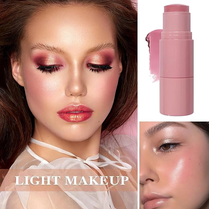 Cream Blush Stick with Brush and Makeup Sponge,Waterproof Multi Cream Makeup Stick,Lightweight,Long-lasting,2 in 1 Multi Blush for Cheeks & Lip Tint & Eyeshadow S-Velvo Beauty