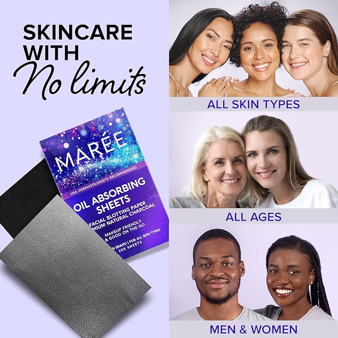 MAREE Oil Blotting Sheets for Face (100 Sheets) - Mineral Blotting Papers For Face with Bamboo Charcoal - Maximum Absorption & Shine Control - Makeup-Friendly Wipes for Oily Skin-Velvo Beauty
