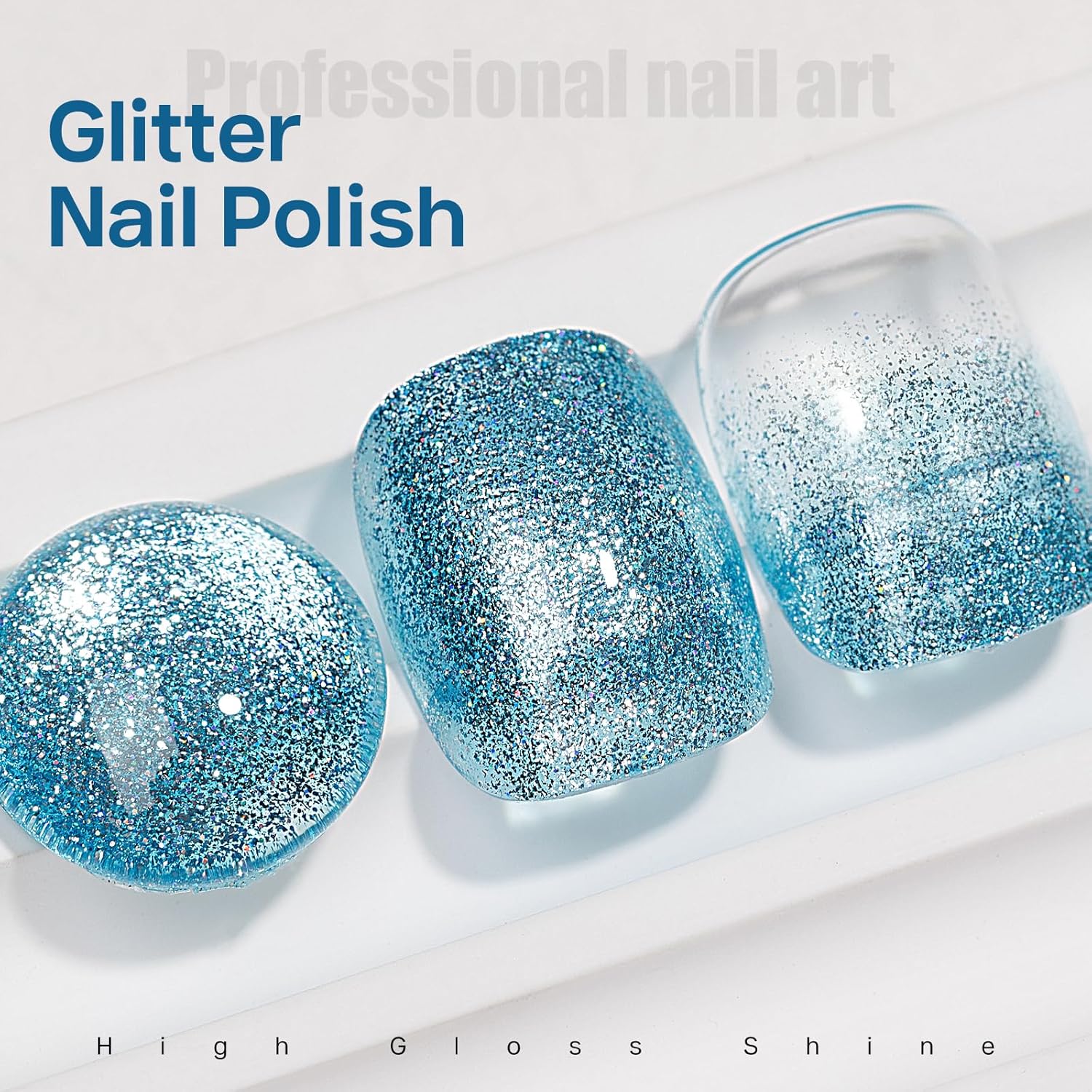 MIZHSE Quick Dry Glitter Blue Nail Polish, Fast Drying Nail Polish, 15ml High Glossy Sparkly Shiny Shimmer Nail Lacquer Nail Art Salon Manicure Home-Velvo Beauty