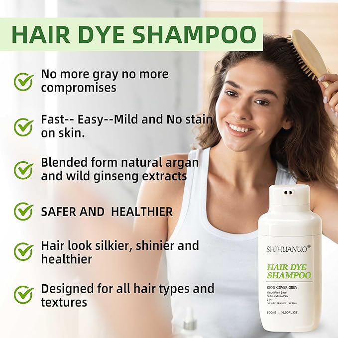 Hair Dye Shampoo 3 in 1 for Gray Hair Coverage,Argan nut Natural Shampoo Hair Dye for Women & Men/Ammonia-Free 500ml(Dark Brown)-Velvo Beauty