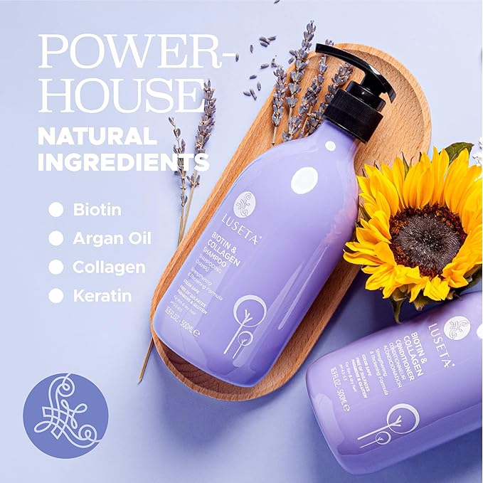 Luseta Biotin Shampoo and Conditioner for Hair - Thickening Shampoo for Thinning Hair - Infused with Argan Oil to Repair Damaged Dry Hair - Sulfate Free Paraben Free-2 x 16.9 fl oz-Velvo Beauty