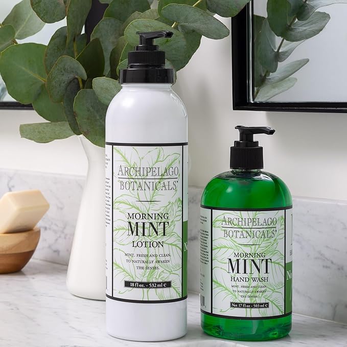 Archipelago Botanicals Morning Mint Lotion, Mint Moisturizing Body Lotion for Sensitive Skin, Paraben-Free, Phthalate-Free, GMO-Free, 18 oz-Velvo Beauty