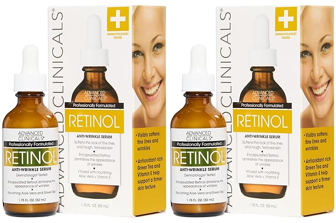 Advanced Clinicals Retinol Serum For Face | Visible Anti Aging Retinol Serum Skin Care Face Moisturizer With Vitamin E Helps Improve Look Of Wrinkles, Fine Lines, & Uneven Skin Tone, 2-Pack-Velvo Beauty