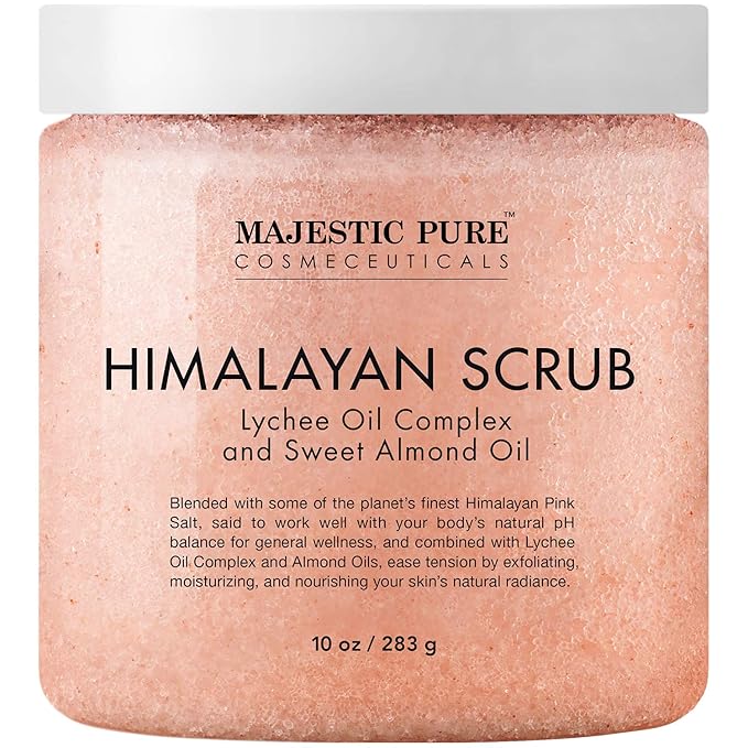 Majestic Pure Himalayan Salt Body Scrub with Lychee Oil, Exfoliating Salt Scrub to Exfoliate & Moisturize Skin, Deep Cleansing - 10 oz (Pack of 2)-Velvo Beauty