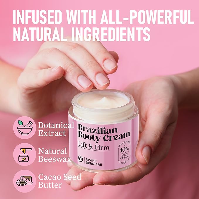 Divine Derriere Brazilian Body Butter Cream, Lift and Firm Body Cream with Volufiline Helps Reduce the Appearance of Cellulite for a Lifted and Firm-looking Derriere, Bum Bum Cream, 50ml-Velvo Beauty