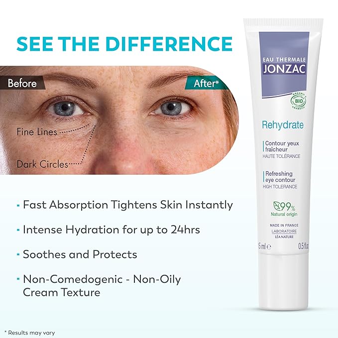 Rehydrate Organic Refreshing Eye Contour Cream - Soothing Hydration with Hyaluronic Acid For Dark Circles -For Sensitive Skin 0.5 Fl Oz-Velvo Beauty