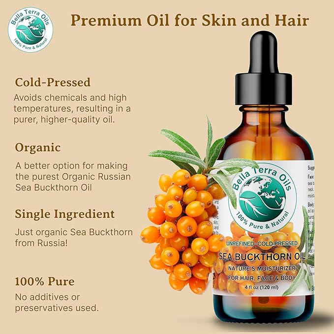 Bella Terra Oils Pure Sea Buckthorn Oil – 1 gallon, Unique Nutrient Blend, Nourishing, Non-Greasy, Radiant Glow for Skin, Softness for Hair-Velvo Beauty