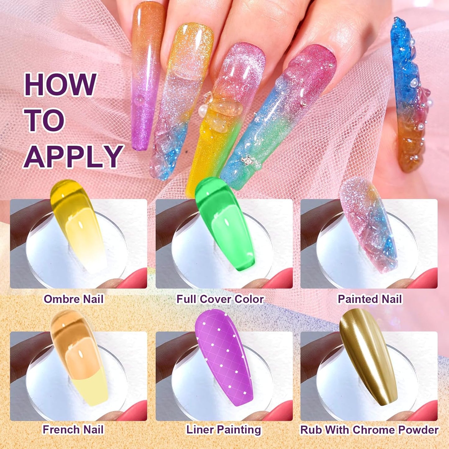 Gradient Painting Gel, 9 Colors Ombre Gel Nail Polish Glazed Colors for Pigment Pat Aura Nails French Manicure Soak Off UV Long-lasting High-glossy Home Nail Salon Dopamine Fructose-Velvo Beauty