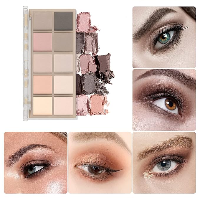 10 Colors Eyeshadow Palette Matte Naked Eye Shadow Makeup,High Pigmented, Naturing-Looking, Ultra-Blendable,Long Lasting High Pigment Nude Eyeshadow with 3 Eyeshadow Brush(Cement color)-Velvo Beauty