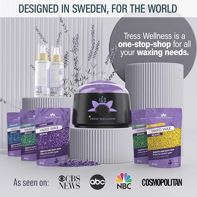 Tress Wellness Waxing Kit for Sensitive Skin – Safe for Face & Skin, Prep & Aftercare Spray, Easy to Use – At-Home Kit for Face, Bikini, Brazilian & Full Body - Digital Display, Grey Mountain-Velvo Beauty