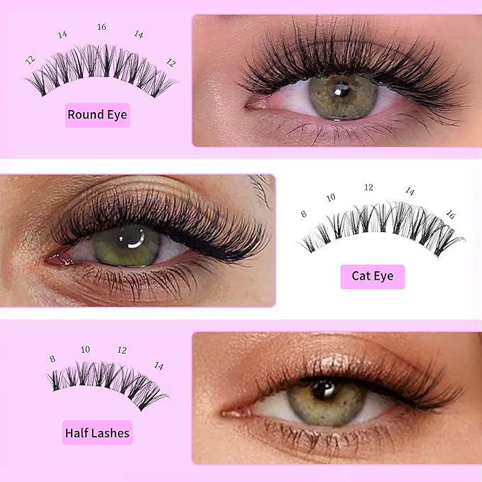 VEYESBEAUTY Lash Clusters Eyelash Extensions Thin & Invisible Band DIY Individual False Eyelashes Newbie's Five-Second Series Wispy Lash Tray for Self-application, Whisper Lashes 8-16mm Mixed Length-Velvo Beauty