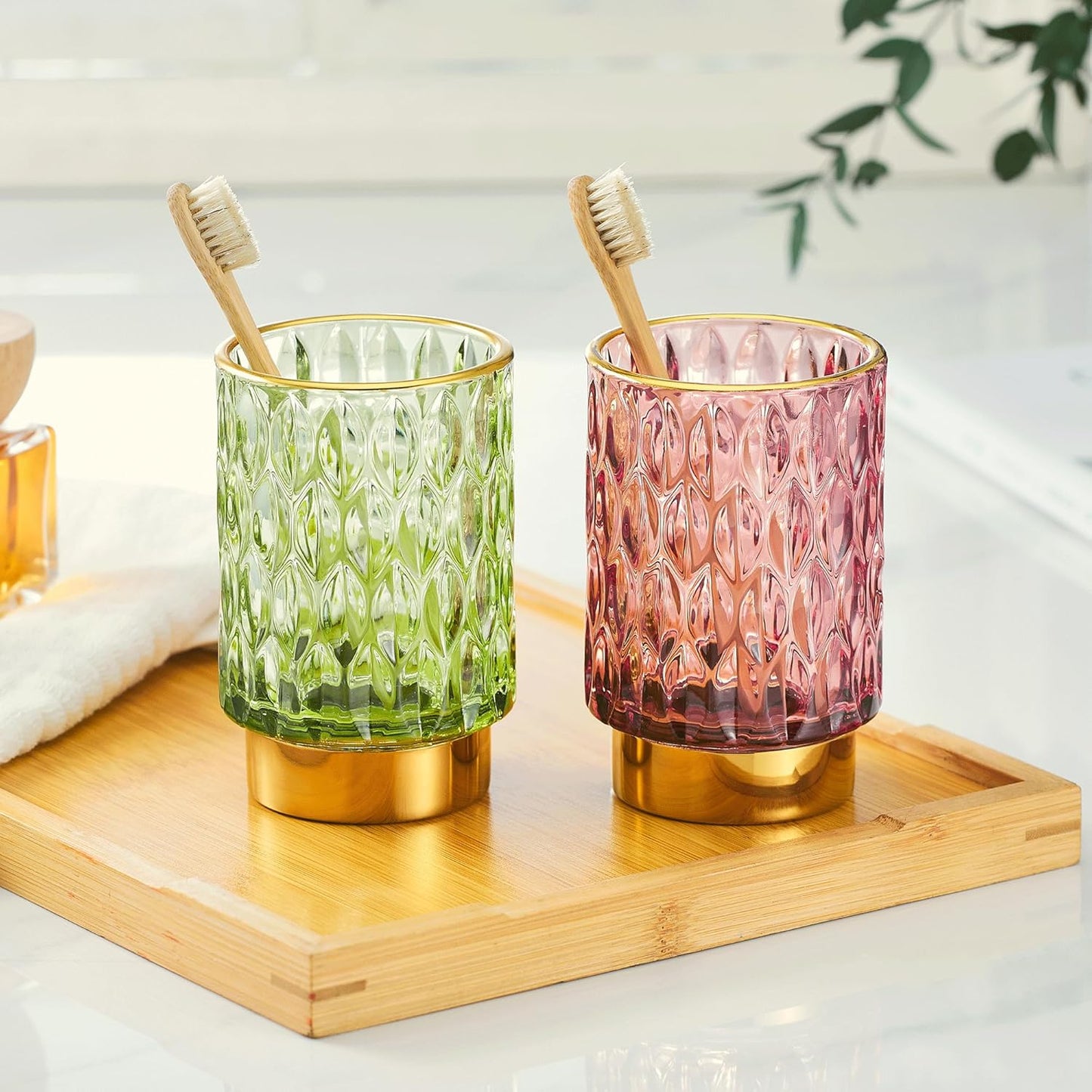 Makeup Brush Holder Organizer,Toothbrush Holders,Desk Pen Pencil Holder,Multifunctional Vintage Glass Brush Cup(A39-4-US)-Velvo Beauty