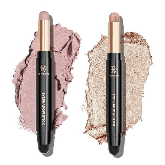 FV Waterproof Eyeshadow Stick Duo,Long-Lasting Cream Eye Shadow Makeup Sets, High Pigmented Eyeshadow Pencil with Matte & Shimmer Finish, Natural Look (Rose & Champagne)-Velvo Beauty