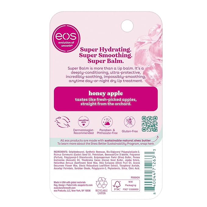 eos 24H Moisture Super Balm- Honey Apple, Lip Mask, Day or Night Lip Treatment, Made for Sensitive Skin, 0.35 fl oz (Pack of 2)-Velvo Beauty