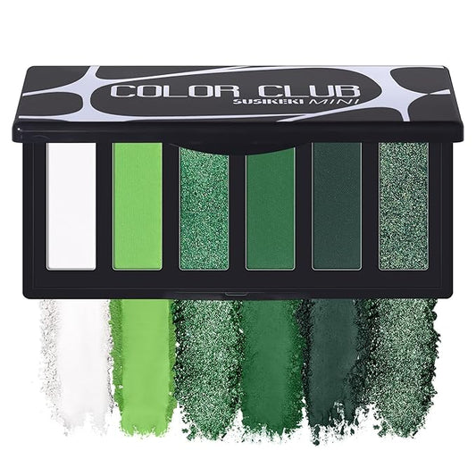 Green Eyeshadow Palette with Mirror Lime Forest Emerald Tones Matte Shimmer 6 Colors Mini Eye Shadow Pallet Travel Size Highly Pigmented for Goth Fairy Joker Wicked Halloween Parties Makeup-Velvo Beauty