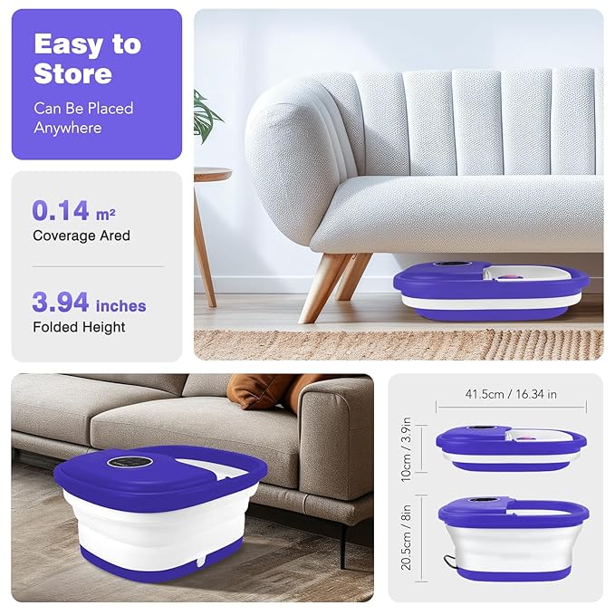 Collapsible Foot Spa with Heat, Remote Control, Temperature Control, Bubbles, Pumice Stone, Red Light, Timer, 16 Massage Roller Pedicure Foot Bath Tub Foot Soaker for Feet Stress Relief, Purple-Velvo Beauty
