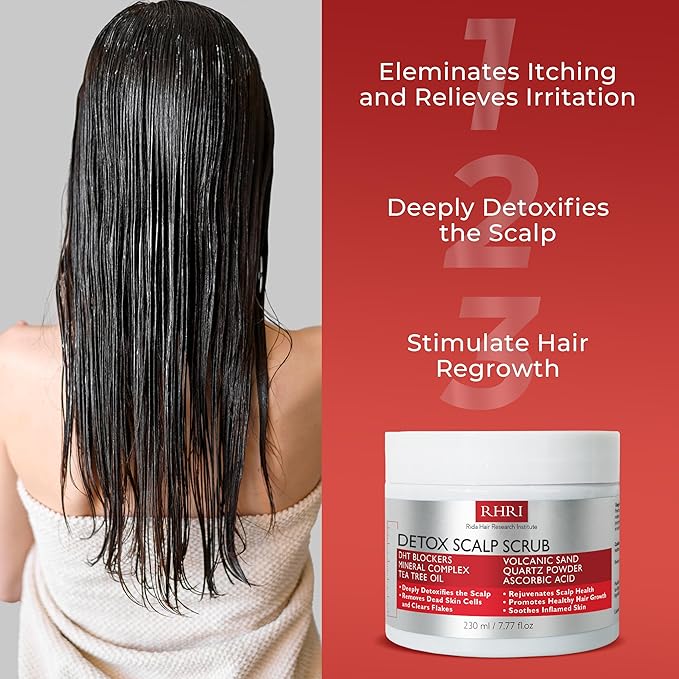 Scalp Scrub with Tea Tree Oil for Hair Growth | DHT Blockers, Volcanic Sand & Mineral Complex | Detoxifies, Exfoliates & Removes Flakes | Clears Build-Up for a Healthy Scalp | 7.77 fl oz-Velvo Beauty