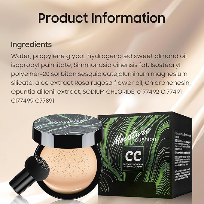 Air Cushion CC Cream Mushroom Head Foundation - Moisturizing BB Creams Foundation, Long-Lasting Waterproof Matte Concealer for Even Skin Tone (Medium Deep, 1 PCS)-Velvo Beauty
