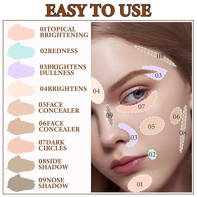 9 Colors Correcting Concealer Contour Palette,Concealer Cream Contour Makeup Palette,Contouring Foundation Highlighting Makeup Kit with Brush-Velvo Beauty