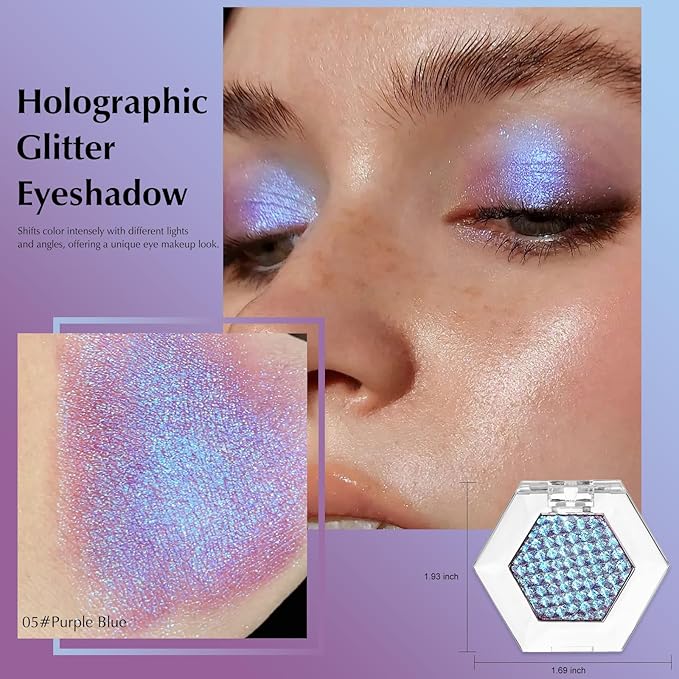 Glitter Eyeshadow Palette, Multichrome Chameleon Purple Blue Eye Shadow, Color Shifting Multi-Reflective Holographic Eyeshadow Shimmer Inner Corner Eye Brightener Highlighter Makeup-Velvo Beauty