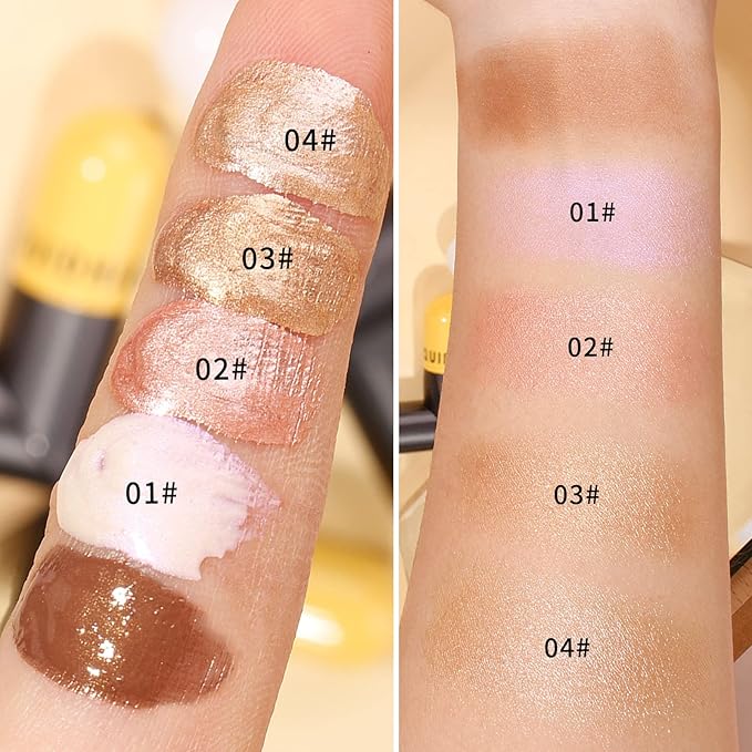 AKARY Liquid Highlighter Makeup for Face Body, Contour Foundation Illuminator Boom Stick, Two-color Highlight Shade Longwear Shimmer Glow Makeup, Valentine's Day gift (02 Sakura Powder + Warm Brown)-Velvo Beauty