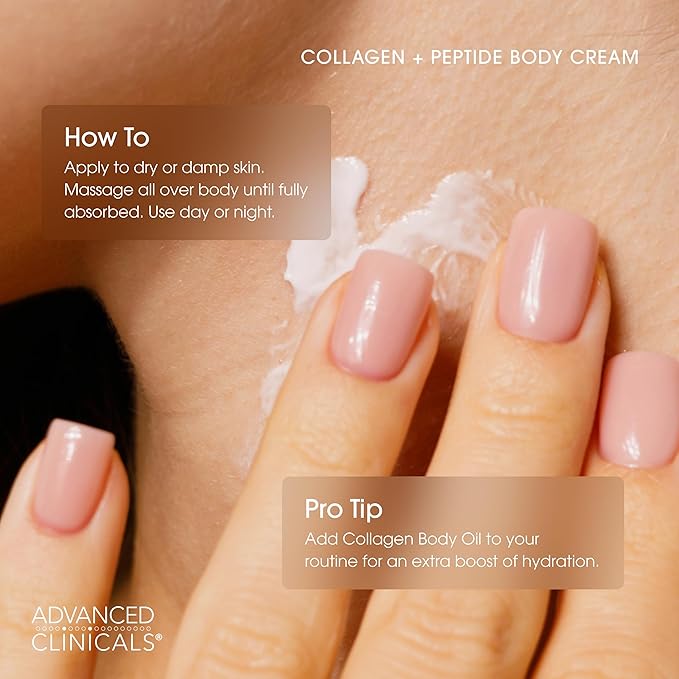 Advanced Clinicals Collagen Peptides Body Lotion & Face Moisturizer | Peptide Infused Collagen Lotion For Women & Men Helps Improve Look Of Crepey Skin, Wrinkles, & Uneven Dry Skin Texture, 16 Ounce-Velvo Beauty