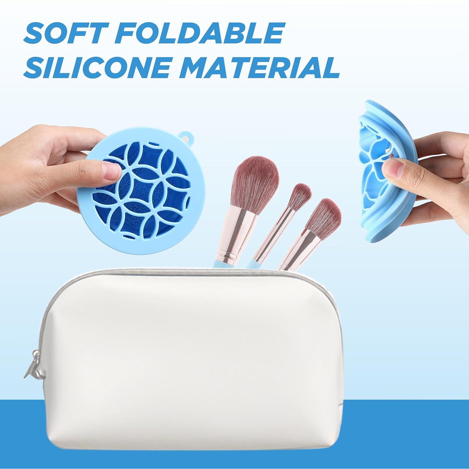 Makeup Brush Cleaner - Foldable Silicone Makeup Brush Cleaner Mat with Brush Storage Holder Makeup Brush Cleaning Bowl Cosmetic Brush Washing Tool for Cleaning Organizer and Drying (Purple and Blue)-Velvo Beauty