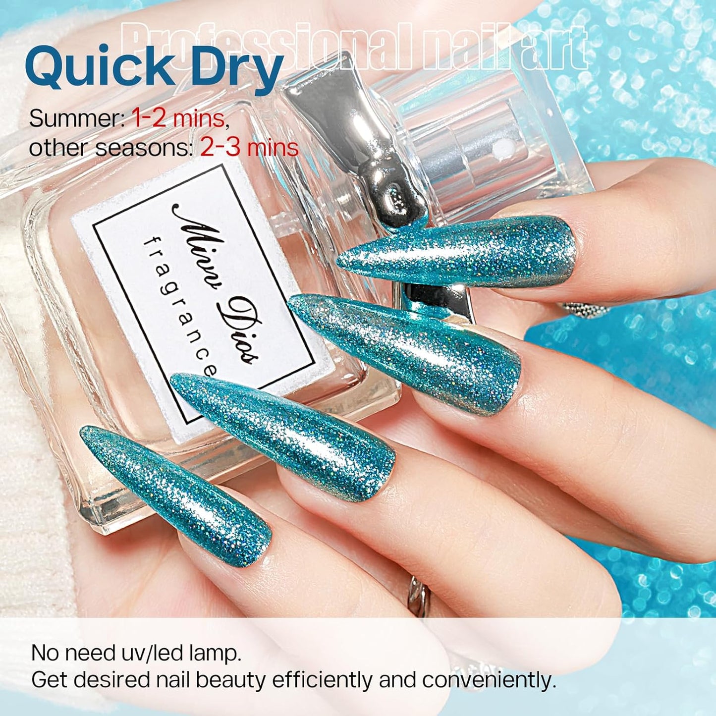 MIZHSE Quick Dry Glitter Blue Nail Polish, Fast Drying Nail Polish, 15ml High Glossy Sparkly Shiny Shimmer Nail Lacquer Nail Art Salon Manicure Home-Velvo Beauty