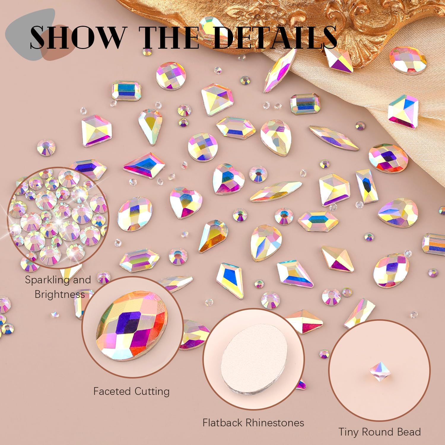 2680Pcs AB Glass Nail Rhinestones 120Pcs Multi Shapes Flatback Nail Gems + 2560Pcs 1.5-4mm Round Crystal, Manicure Nail Charms Diamond Gemstones for Acrylic Nails Decoration-Velvo Beauty