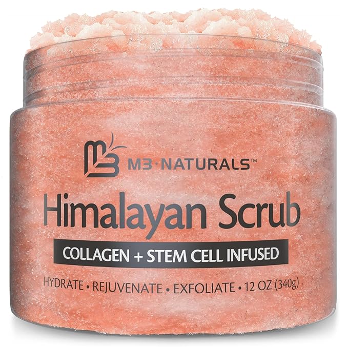 Himalayan Salt Scrub, Face, Foot, and Body Exfoliator with Collagen and Stem Cells, Exfoliating Scrub for Toning, Cellulite, and Skin Care by M3 Naturals-Velvo Beauty