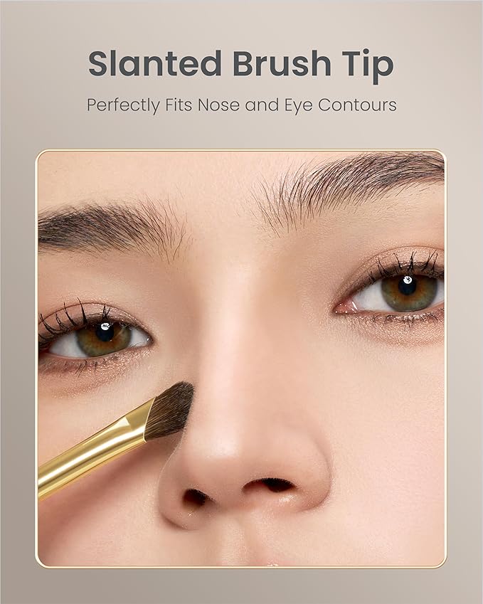 Desert Oak Series Nose Contour Brush - Angled Pony Hair Bristles for Seamless Sculpting, Dual-Use with Cream/Powder, Ebana Handle & Brass Ferrule (CM 179)-Velvo Beauty
