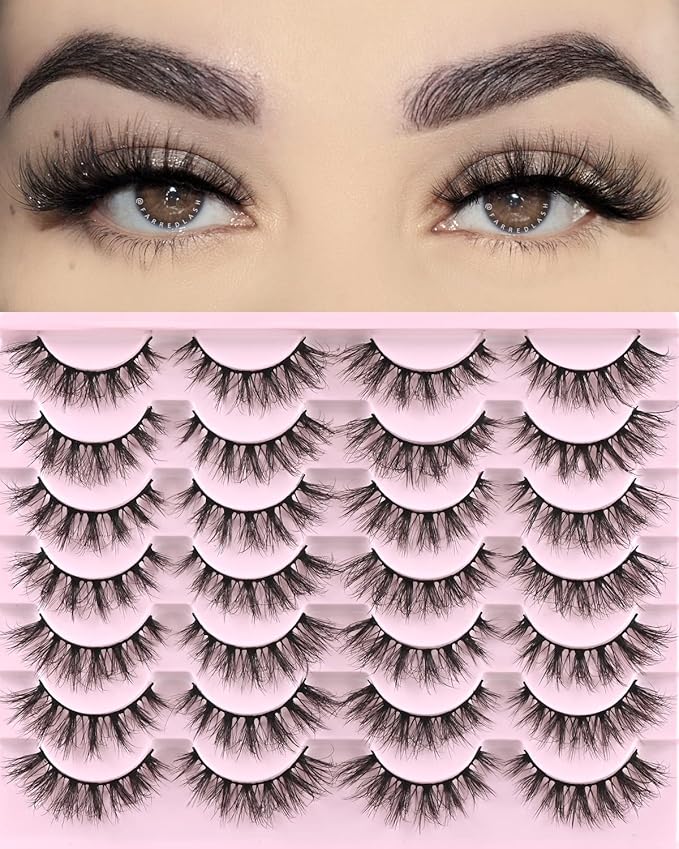 FARRED Lashes Natural Eyelashes Wispy Cat Eye False Lashes Fluffy Fake Eyelash Natural Look 14 Pairs Short Faux Mink Strip Eye Lash Pack for MUA and Beginners Daily Makeup (F4 | 9-16mm)-Velvo Beauty