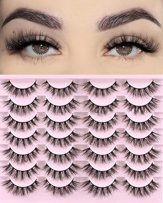 FARRED Lashes Natural Eyelashes Wispy Cat Eye False Lashes Fluffy Fake Eyelash Natural Look 14 Pairs Short Faux Mink Strip Eye Lash Pack for MUA and Beginners Daily Makeup (F4 | 9-16mm)-Velvo Beauty