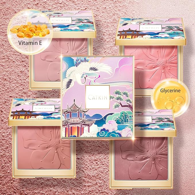 CATKIN Cheek Powder Blush Baked Pink Makeup Blusher Creamy Light Weight Long Lasting Natural flush Finish10g (C09 Midnight)-Velvo Beauty