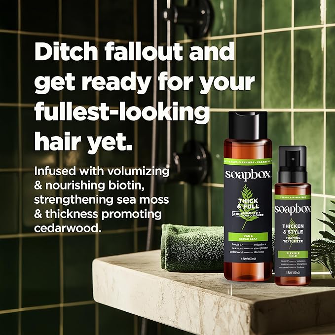 Soapbox Men's Thick and Full 2 in 1 Shampoo and Conditioner Men, Natural Mens Shampoo and Conditioner, Oak & Cedar Leaf, 16oz-Velvo Beauty