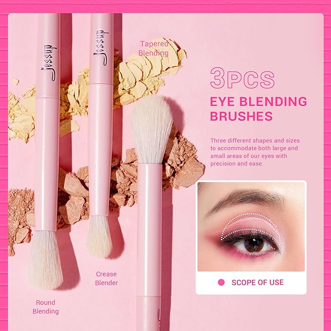Jessup Eyeshadow Brush Set 10Pcs Pink Eye Makeup Brushes Concealer Brush Premium Synthetic Eye shadow Eyeliner Smudge Crease Blending Brush for Makeup, T496-Velvo Beauty